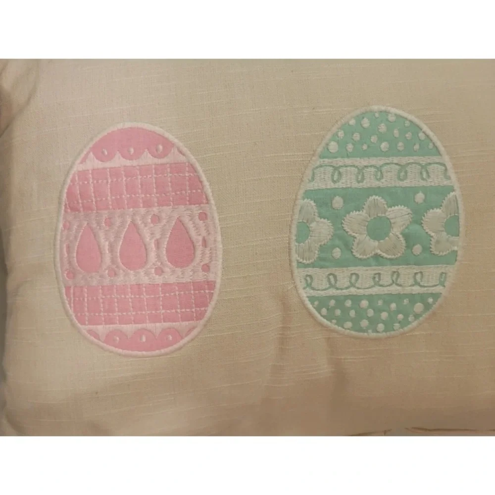 Spritz Accent Throw Pillow Easter Eggs Spring Rectangle Neutral Decor Pom Poms